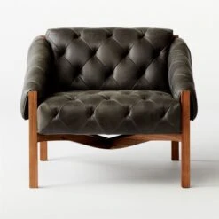 Abruzzo Charcoal Leather Tufted Chair -Cb2 Sales 2024 AbruzzoTftdBkLthrChrBrnWdSOF20