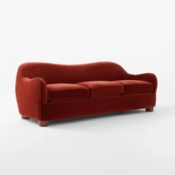 Bacio Merlot Curved Velvet Sofa With Walnut Legs -Cb2 Sales 2024 BacioMerlotSofa3QSSF22
