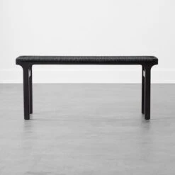 Small Black Leather Woven Bench