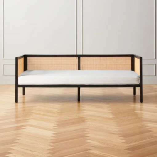 Boho White Linen And Black Rattan Daybed Twin -Cb2 Sales 2024 BohoBlkDaybedWPearlCvrSHS22