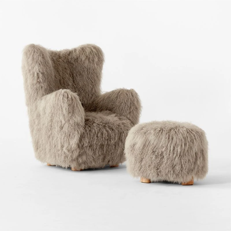 Bozzi Taupe Mongolian Sheepskin Chair And Ottoman Set 4 Bozzi Taupe Mongolian Sheepskin Chair And Ottoman Set - Image 4