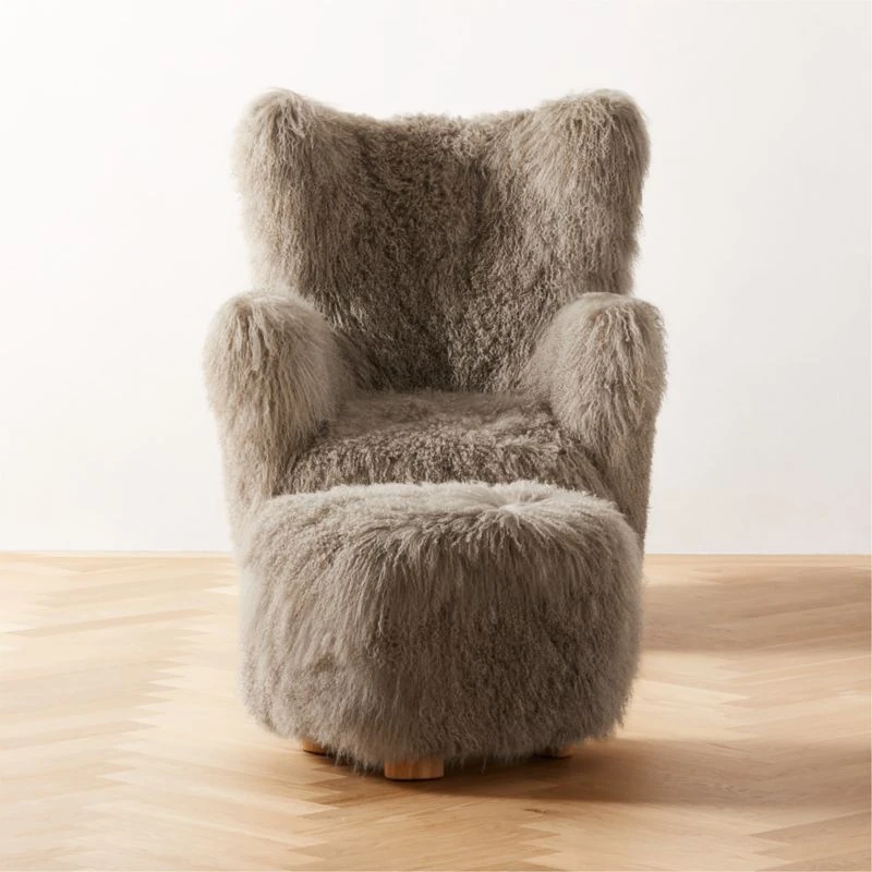 Bozzi Taupe Mongolian Sheepskin Chair And Ottoman Set 1 Bozzi Taupe Mongolian Sheepskin Chair And Ottoman Set
