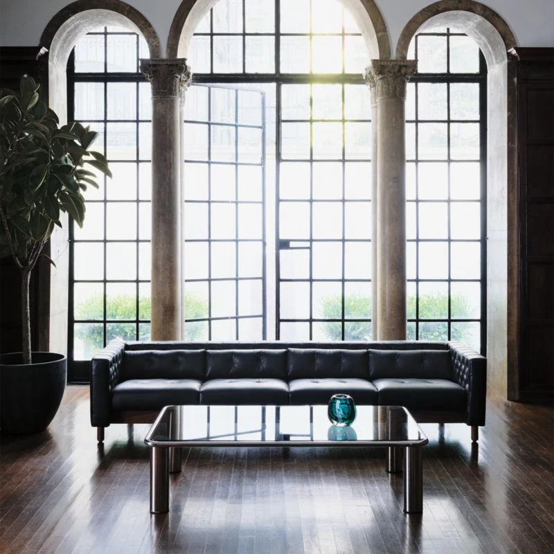 Marconi 4-Seater Tufted Black Leather Sofa 3 Marconi 4-Seater Tufted Black Leather Sofa - Image 3