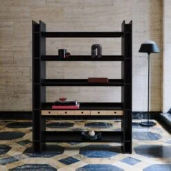 Genova Black Ebonized Oak Bookcase 14 Genova Black Ebonized Oak Bookcase -Cb2 Sales 2024 CB2FA22 FR 12 V2