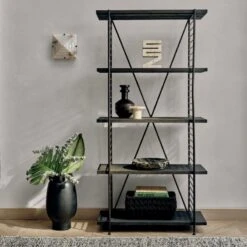 Scala Black Wood Bookshelf With Metal Frame -Cb2 Sales 2024 CB2SP22 48B V1