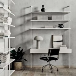 Stairway 2-Drawer White Wall Mount Desk With Shelves 96'' -Cb2 Sales 2024 CB2SP22 48C hero