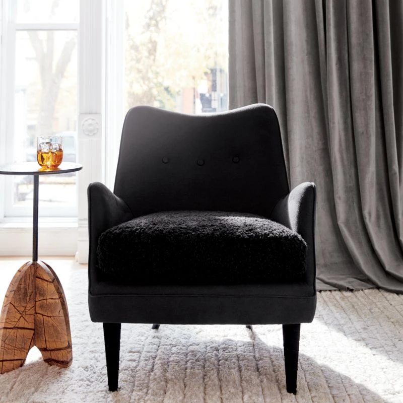 Jed Black Shearling Chair With Black Legs 2 Jed Black Shearling Chair With Black Legs - Image 2