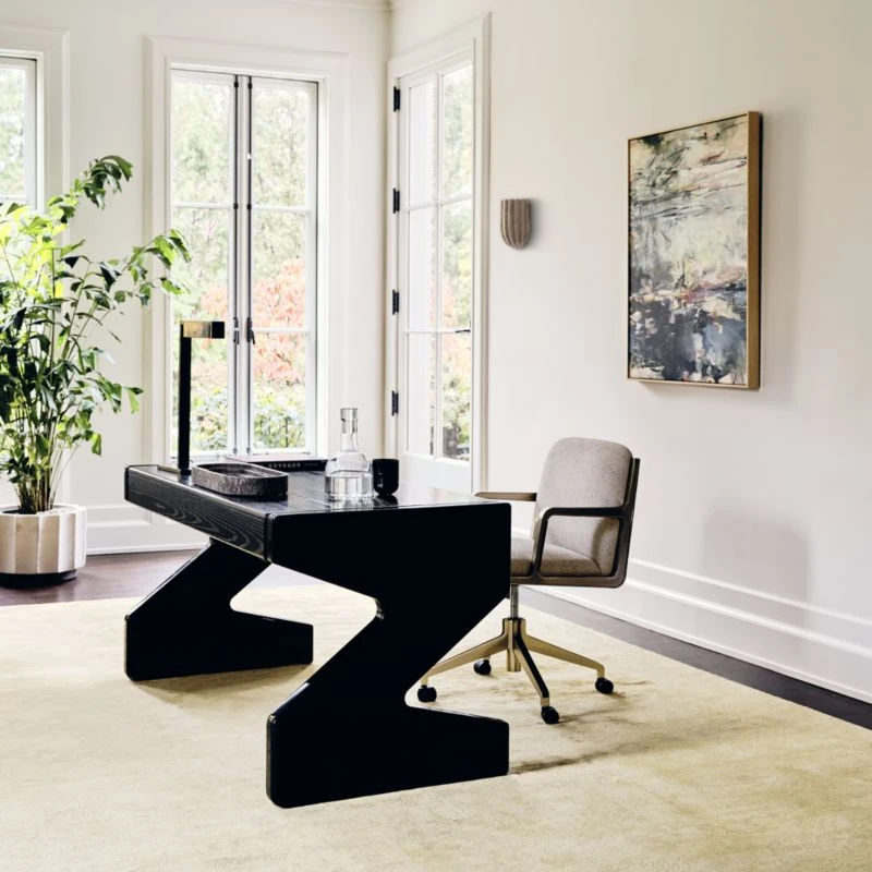 Perno 2-Drawer High-Gloss Black Oak Wood Desk 4 Perno 2-Drawer High-Gloss Black Oak Wood Desk - Image 4