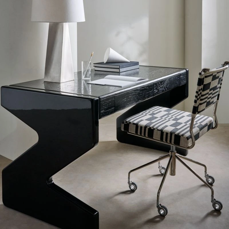 Perno 2-Drawer High-Gloss Black Oak Wood Desk 2 Perno 2-Drawer High-Gloss Black Oak Wood Desk - Image 2