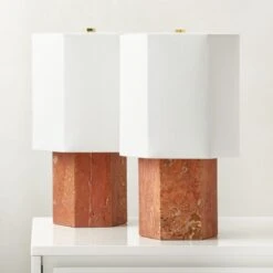 Danielle Red Travertine Table Lamp -Cb2 Sales 2024 DanielleRdTrvtnTableLampAV2SHS23