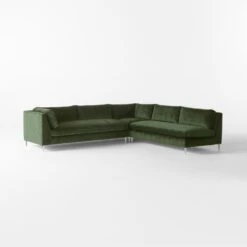 Decker 3-Piece L-Shaped Green Performance Velvet Sectional Sofa With Left Arm -Cb2 Sales 2024 Decker3PcGrnArmlSctSofa3QSSF23