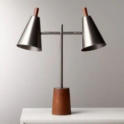 Exposior Gunmetal And Walnut Table Lamp Model 2014