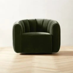 Fitz Channeled Green Velvet Swivel Chair