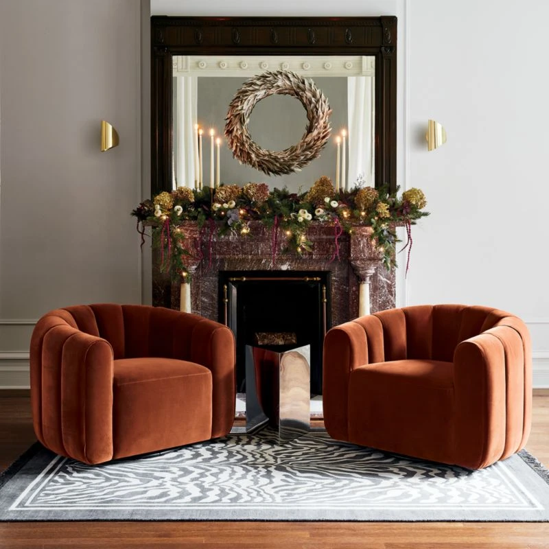 Fitz Channeled Russet Velvet Swivel Chair 2 Fitz Channeled Russet Velvet Swivel Chair - Image 2