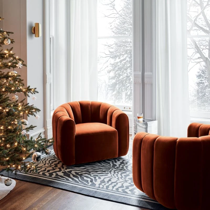 Fitz Channeled Russet Velvet Swivel Chair 3 Fitz Channeled Russet Velvet Swivel Chair - Image 3