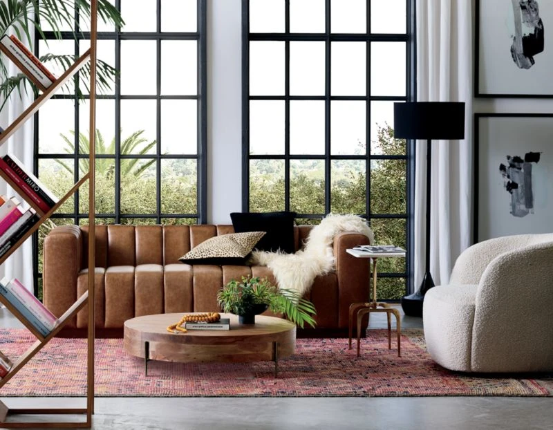 Forte 81" Channeled Saddle Leather Sofa 2 Forte 81" Channeled Saddle Leather Sofa - Image 2