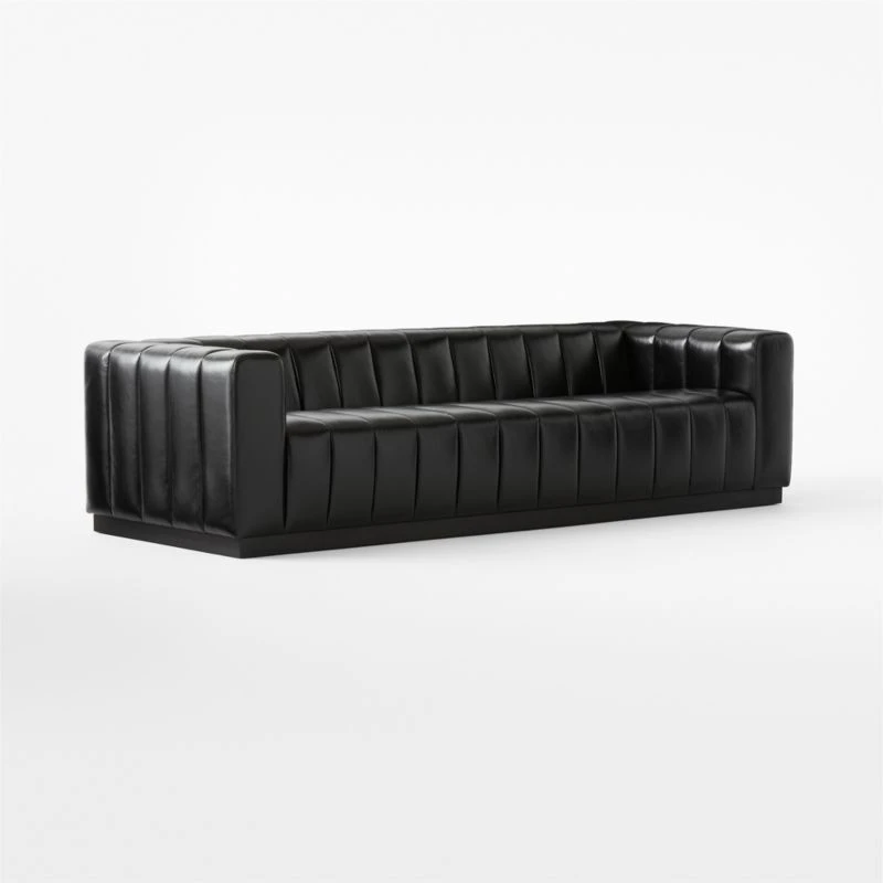 Forte Extra-Large Channeled Black Leather Sofa 101" 3 Forte Extra-Large Channeled Black Leather Sofa 101" - Image 3