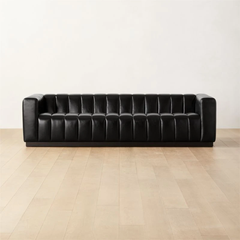 Forte Extra-Large Channeled Black Leather Sofa 101" 1 Forte Extra-Large Channeled Black Leather Sofa 101"