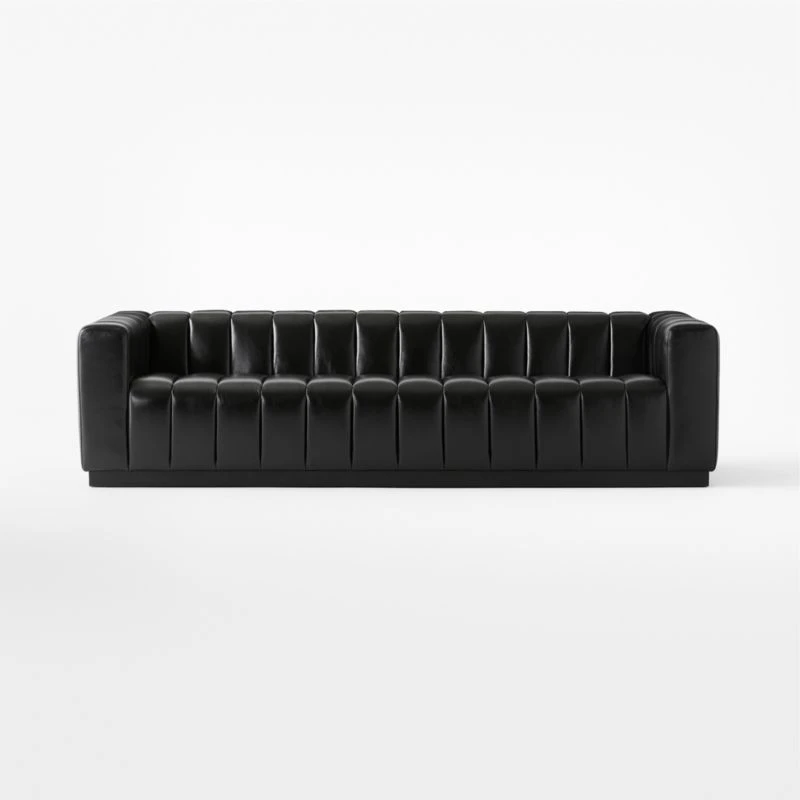 Forte Extra-Large Channeled Black Leather Sofa 101" 2 Forte Extra-Large Channeled Black Leather Sofa 101" - Image 2
