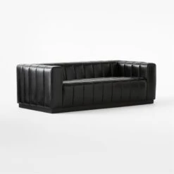Forte Channeled Black Leather Sofa 81" -Cb2 Sales 2024 ForteChnnldBkLthrSofa3QSSF22