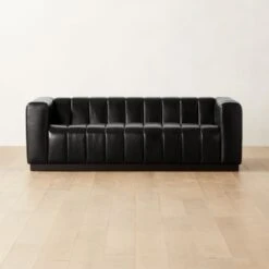 Forte Channeled Black Leather Sofa 81"