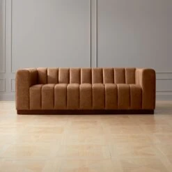 Forte 81" Channeled Saddle Leather Sofa