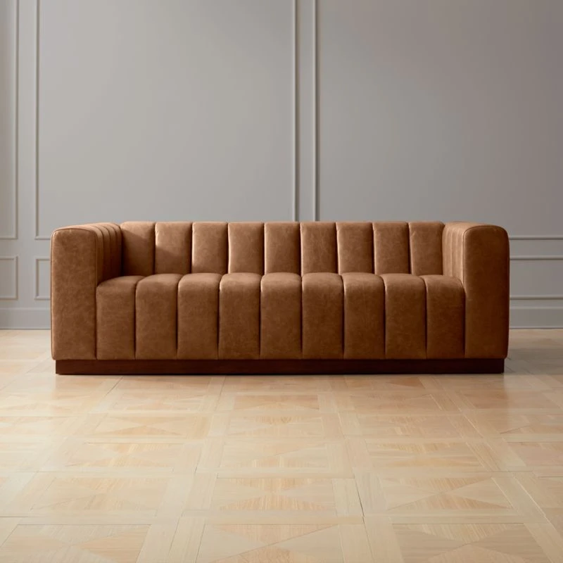 Forte 81" Channeled Saddle Leather Sofa 1 Forte 81" Channeled Saddle Leather Sofa