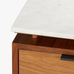 Fullerton 3-Drawer Metal And Walnut Wood Desk With White Marble Top -Cb2 Sales 2024 FullertonMdlrDskWDrwrLegAVS18