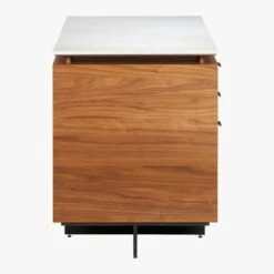 Fullerton 3-Drawer Metal And Walnut Wood Desk With White Marble Top -Cb2 Sales 2024 FullertonMdlrDskWDrwrLegSDS18