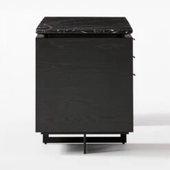 Fullerton 6-Drawer Black Oak Wood Desk With Black Marble Top -Cb2 Sales 2024 FullertonModBkDkW2BkDrwSDF20