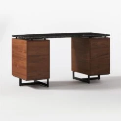 Fullerton 6-Drawer Walnut Wood Desk With Black Marble Top -Cb2 Sales 2024 FullertonModBkDkW2WltDrw3QBF20