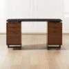 Fullerton 6-Drawer Walnut Wood Desk With Black Marble Top