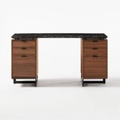 Fullerton 6-Drawer Walnut Wood Desk With Black Marble Top -Cb2 Sales 2024 FullertonModBkDkW2WltDrwSOF20
