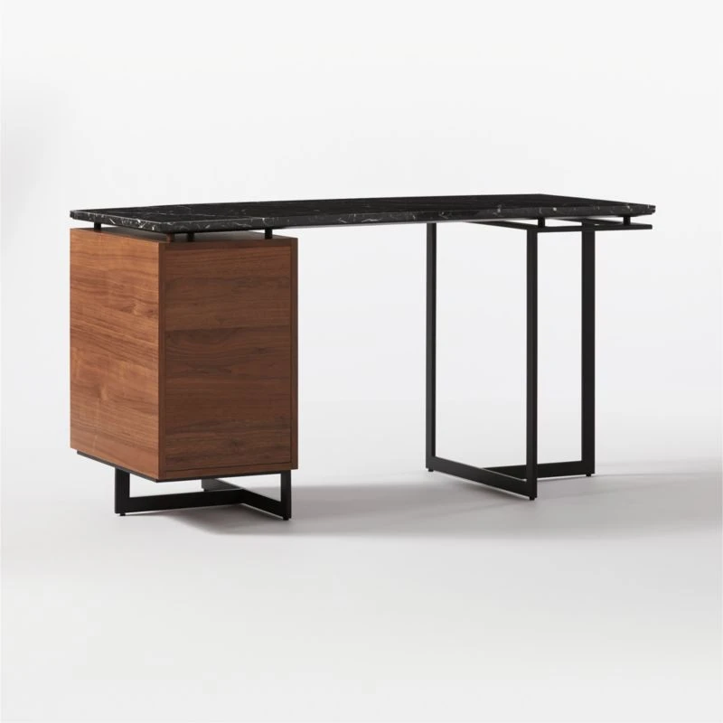 Fullerton 3-Drawer Metal And Walnut Wood Desk With Black Marble Top 6 Fullerton 3-Drawer Metal And Walnut Wood Desk With Black Marble Top - Image 6