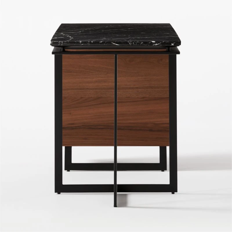 Fullerton 3-Drawer Metal And Walnut Wood Desk With Black Marble Top 5 Fullerton 3-Drawer Metal And Walnut Wood Desk With Black Marble Top - Image 5