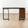 Fullerton 3-Drawer Metal And Walnut Wood Desk With Black Marble Top