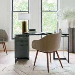 Fullerton 3-Drawer Black Metal And Oak Wood Desk With Black Marble Top -Cb2 Sales 2024 FullertonModularBlackDeskAG20 1x1