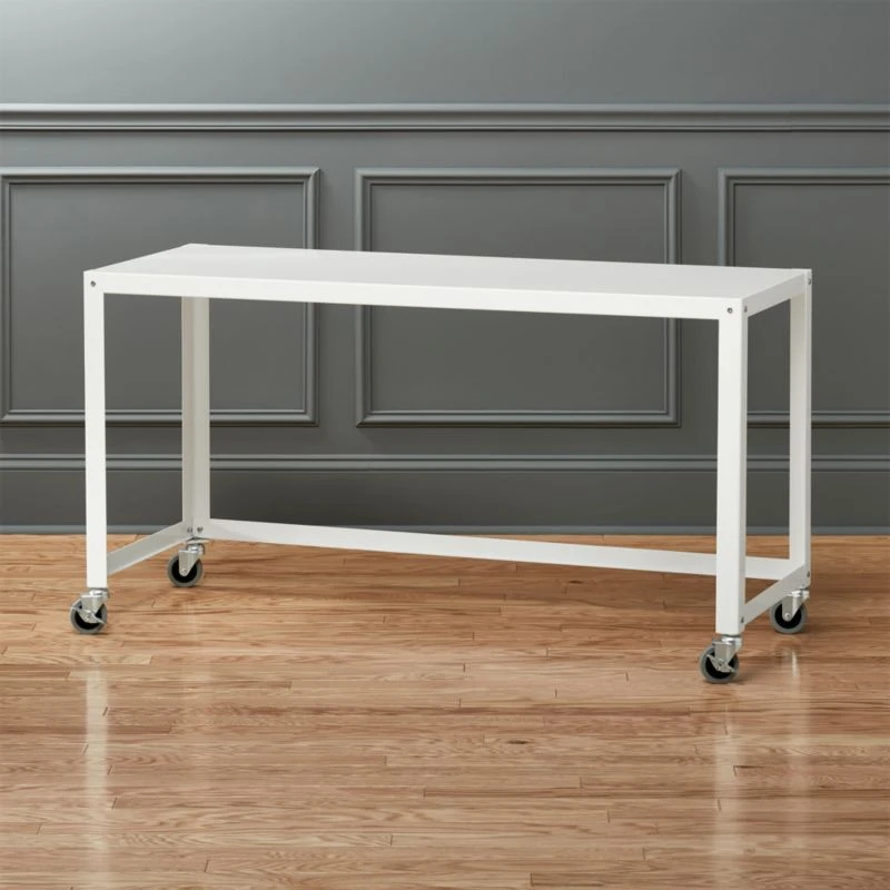 Go-Cart White Metal Desk On Wheels 1 Go-Cart White Metal Desk On Wheels