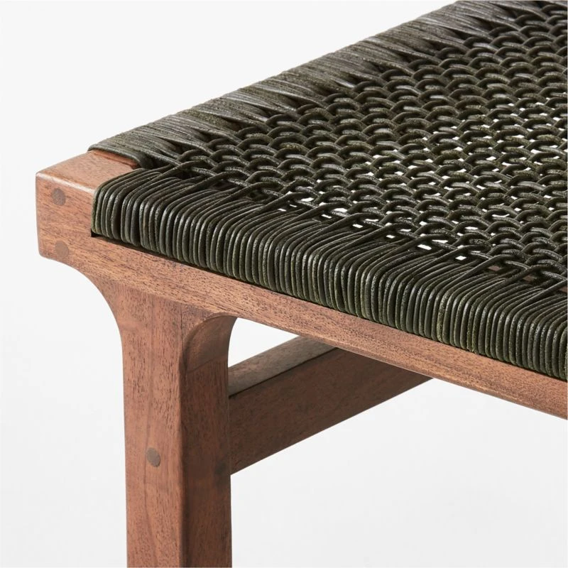 Small Green Leather Bench 4 Small Green Leather Bench - Image 4