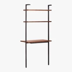 Helix Walnut Wood Wall Mount Desk With Shelves 70'' -Cb2 Sales 2024 HelixShortDeskWalnut3QBS20