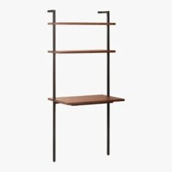 Helix Walnut Wood Wall Mount Desk With Shelves 70'' -Cb2 Sales 2024 HelixShortDeskWalnut3QS20