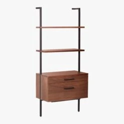 Helix 70" Walnut Bookcase With 2 Drawers -Cb2 Sales 2024 HelixShortShlf2DrwWalnut3QS20