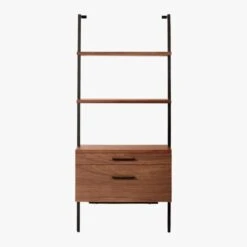 Helix 70" Walnut Bookcase With 2 Drawers -Cb2 Sales 2024 HelixShortShlf2DrwWalnutSOS20