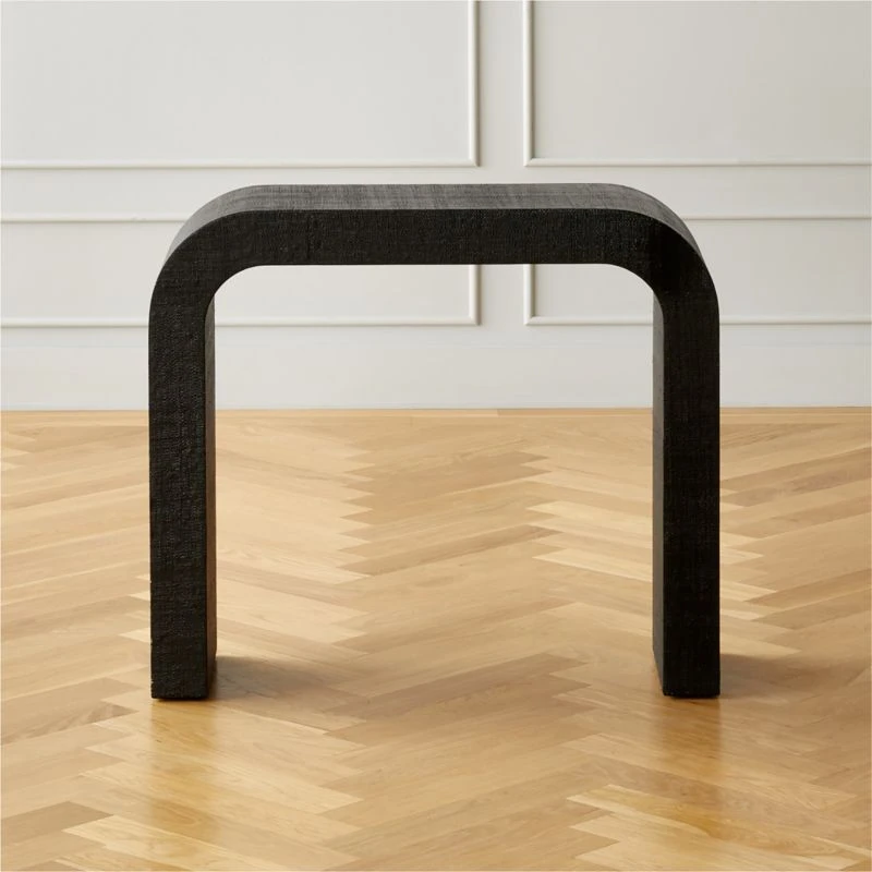 Horseshoe Black Lacquered Linen 36" Console Table 1 Horseshoe Black Lacquered Linen 36" Console Table