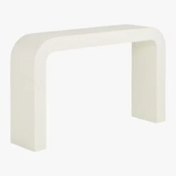 Horseshoe Ivory Lacquered Linen Console Table 52'' -Cb2 Sales 2024 HorseshoeIvryLqdLnCnslTbl3QF19