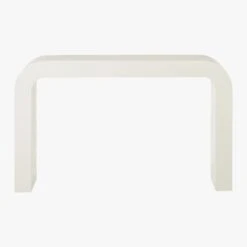 Horseshoe Ivory Lacquered Linen Console Table 52'' -Cb2 Sales 2024 HorseshoeIvryLqdLnCnslTblSOF19