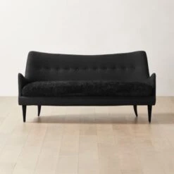 Jed Black Linen And Shearling Settee With Black Legs