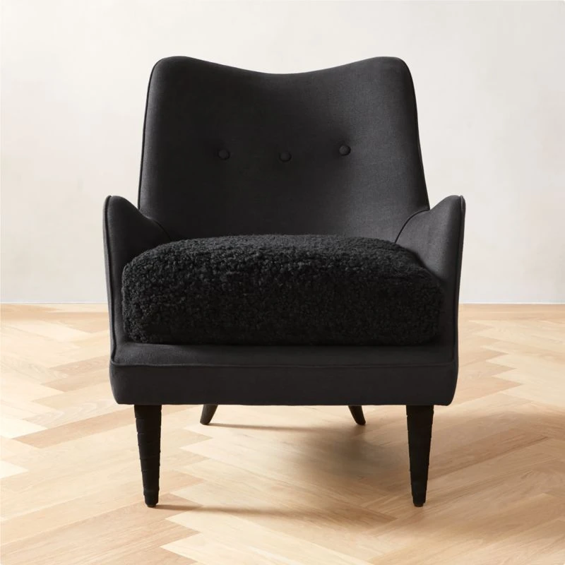 Jed Black Shearling Chair With Black Legs 1 Jed Black Shearling Chair With Black Legs