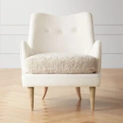 Jed Linen And Shearling Chair With Natural Legs