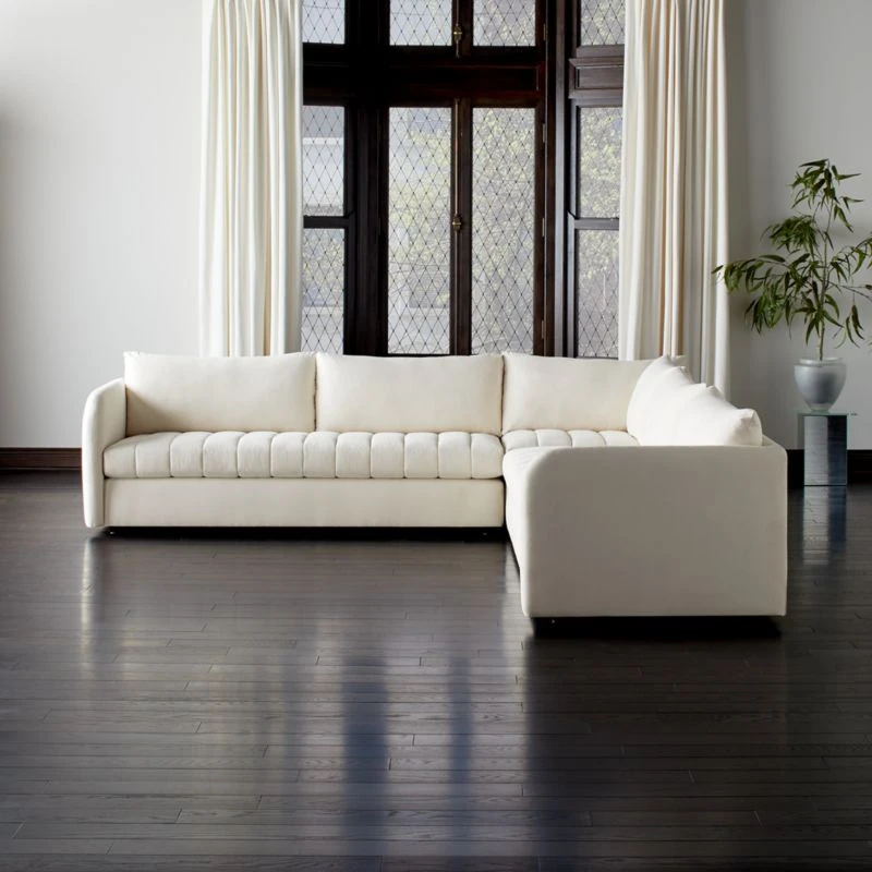 Stitch 3-Piece L-Shaped White Performance Fabric Sectional Sofa 1 Stitch 3-Piece L-Shaped White Performance Fabric Sectional Sofa